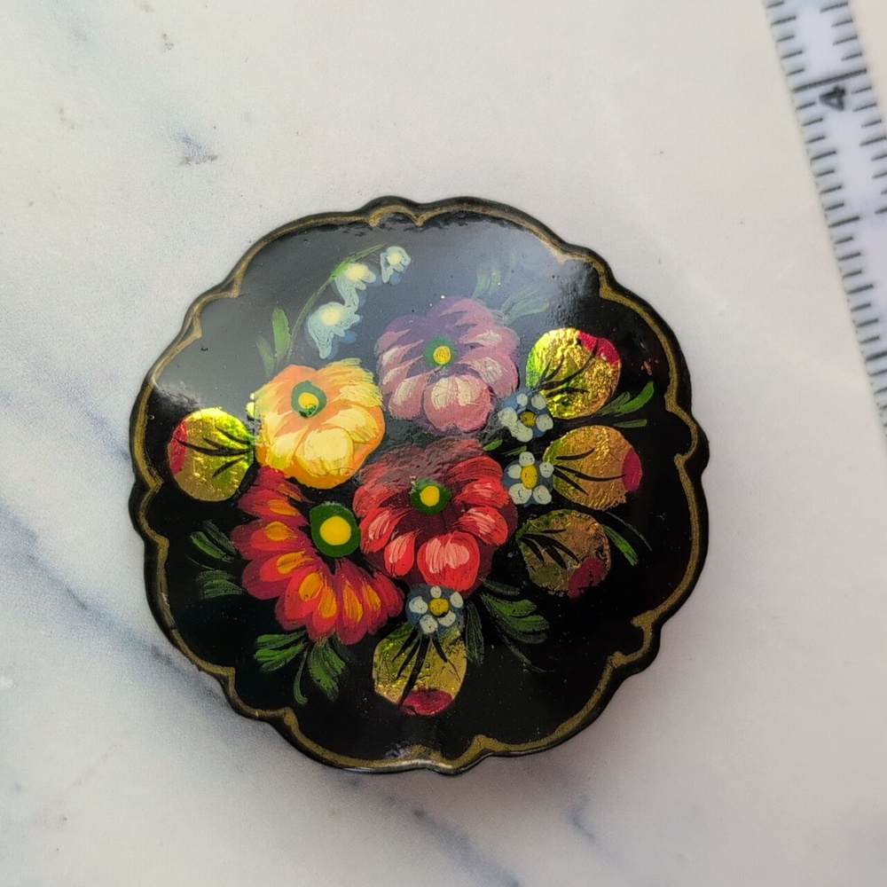 Floral Black Brooch